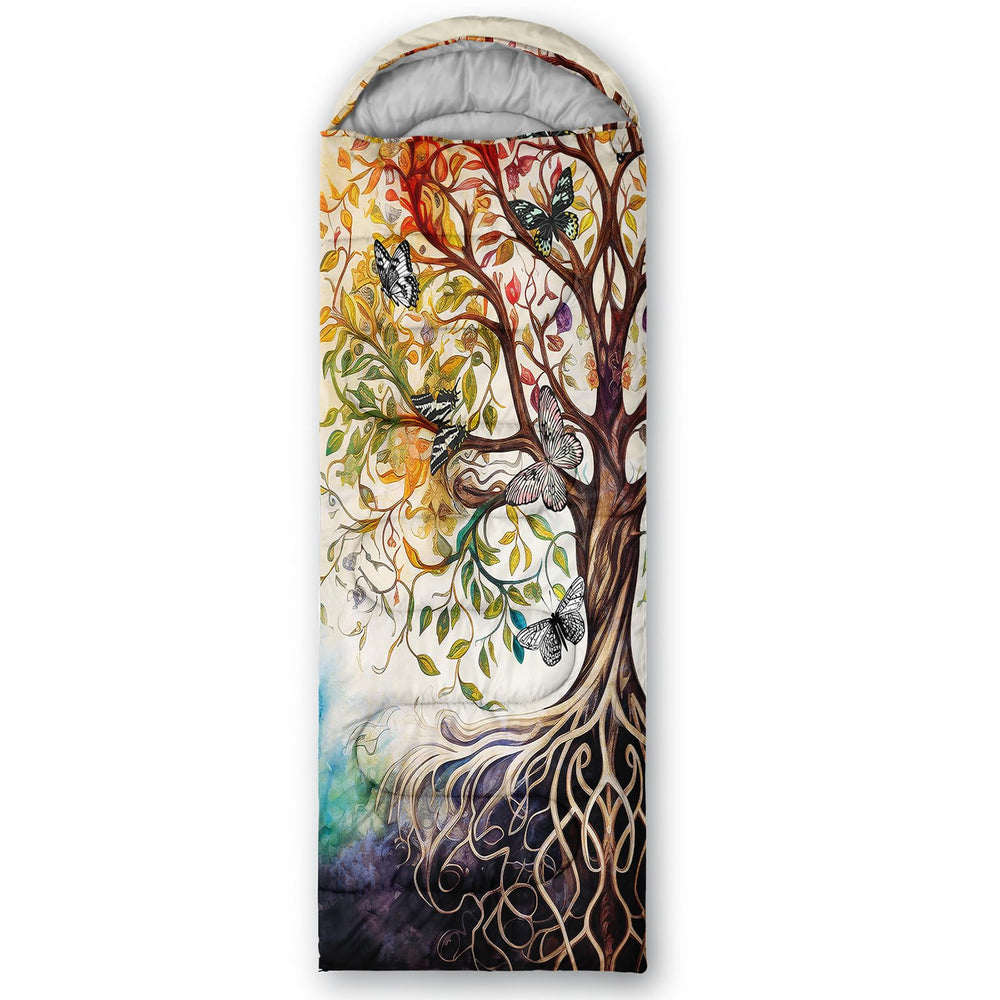 AILONEN Tree of Life sleeping bag opened to show dimensions