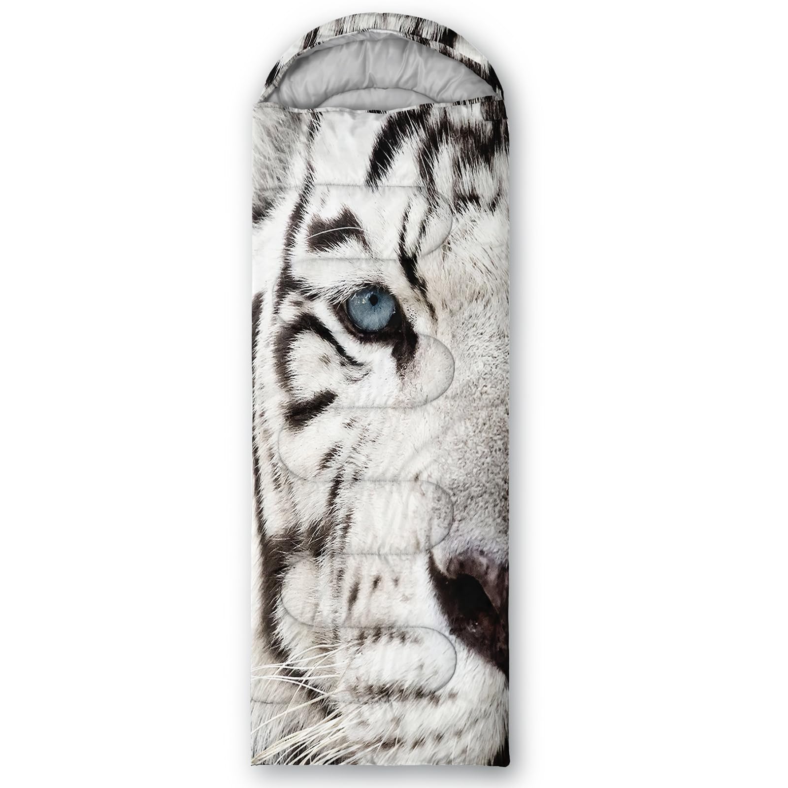 AILONEN White Tiger sleeping bag hood drawstring highlights warmth control