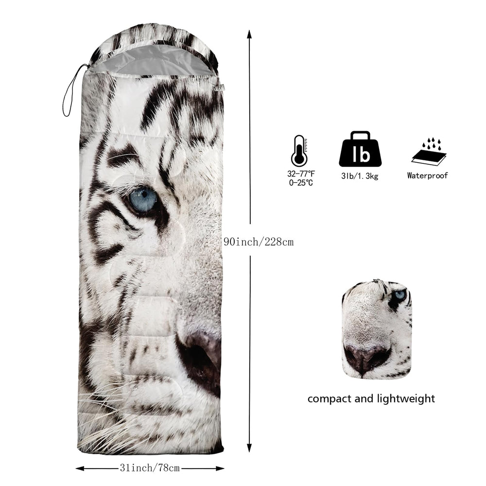 AILONEN White Tiger sleeping bag with drawstring hood for warmth