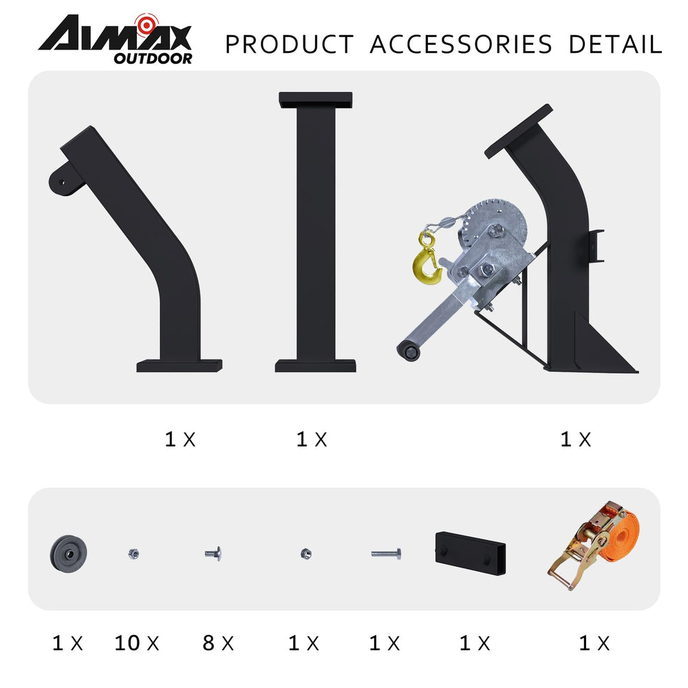 Aimax Outdoor foldable, portable hoist easy to transport to camps and remote hunts.