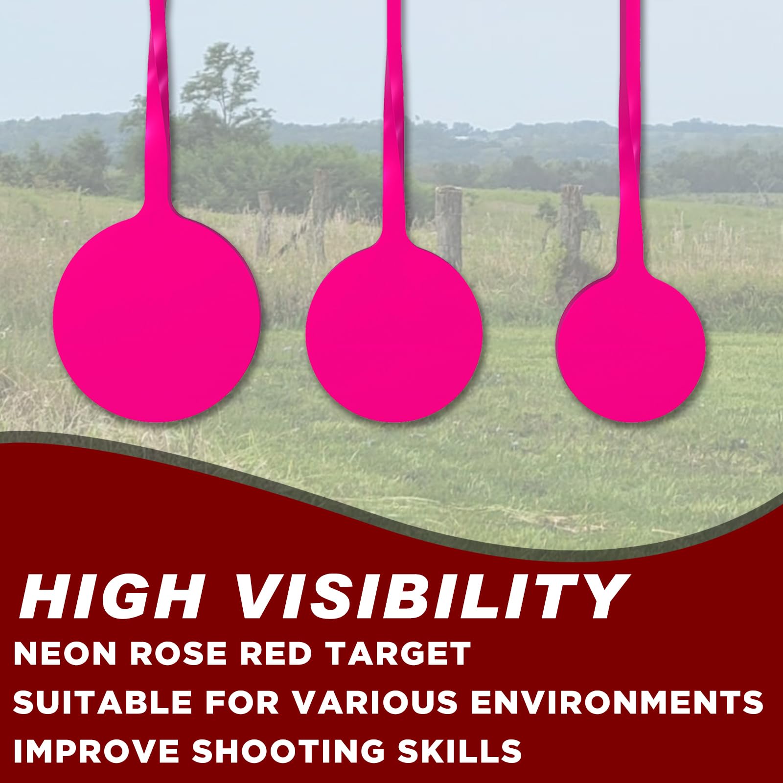 Aimax Outdoor spinning targets show six sizes for progressive shooting challenges.
