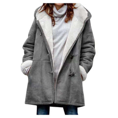 AI'MOURI sherpa fleece overcoat gray front view demonstrates windproof warmth for daily winter wear.