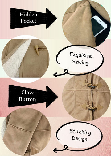 AI'MOURI sherpa fleece texture closeup reveals soft lining and premium finish.