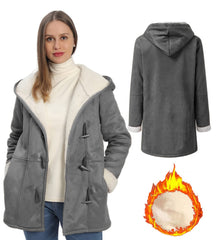 AI'MOURI sherpa hood detail image emphasizes cozy hood warmth for cold commutes.