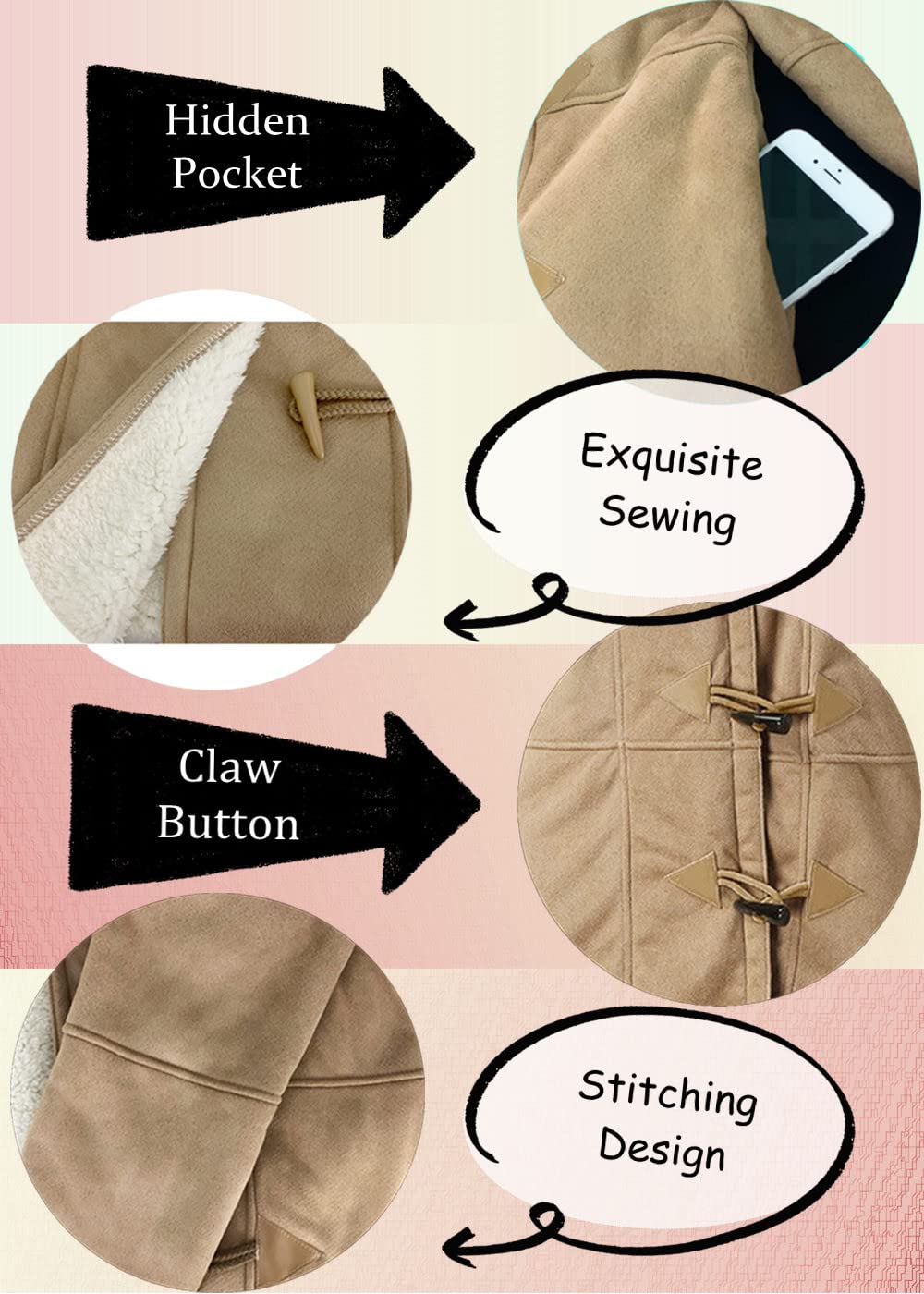 AI'MOURI windproof pockets detail highlights secure hand-warming and storage