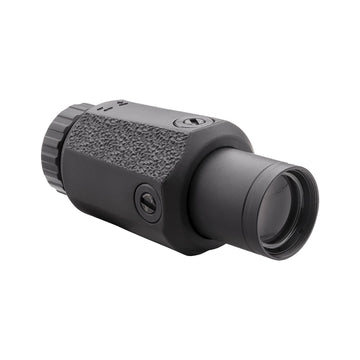 Aimpoint 3X-P magnifier handheld use shows crisp sight picture and ergonomic grip.
