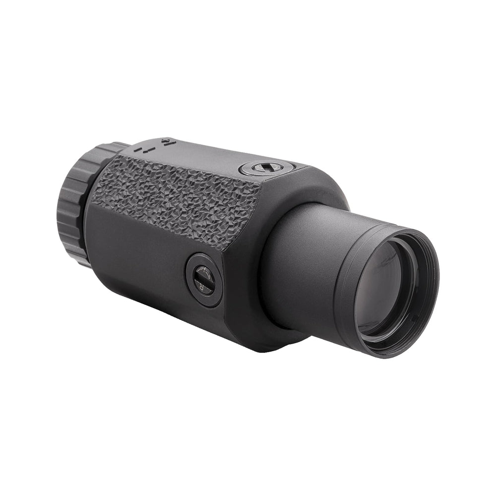 Aimpoint 3X-P magnifier handheld use shows crisp sight picture and ergonomic grip.