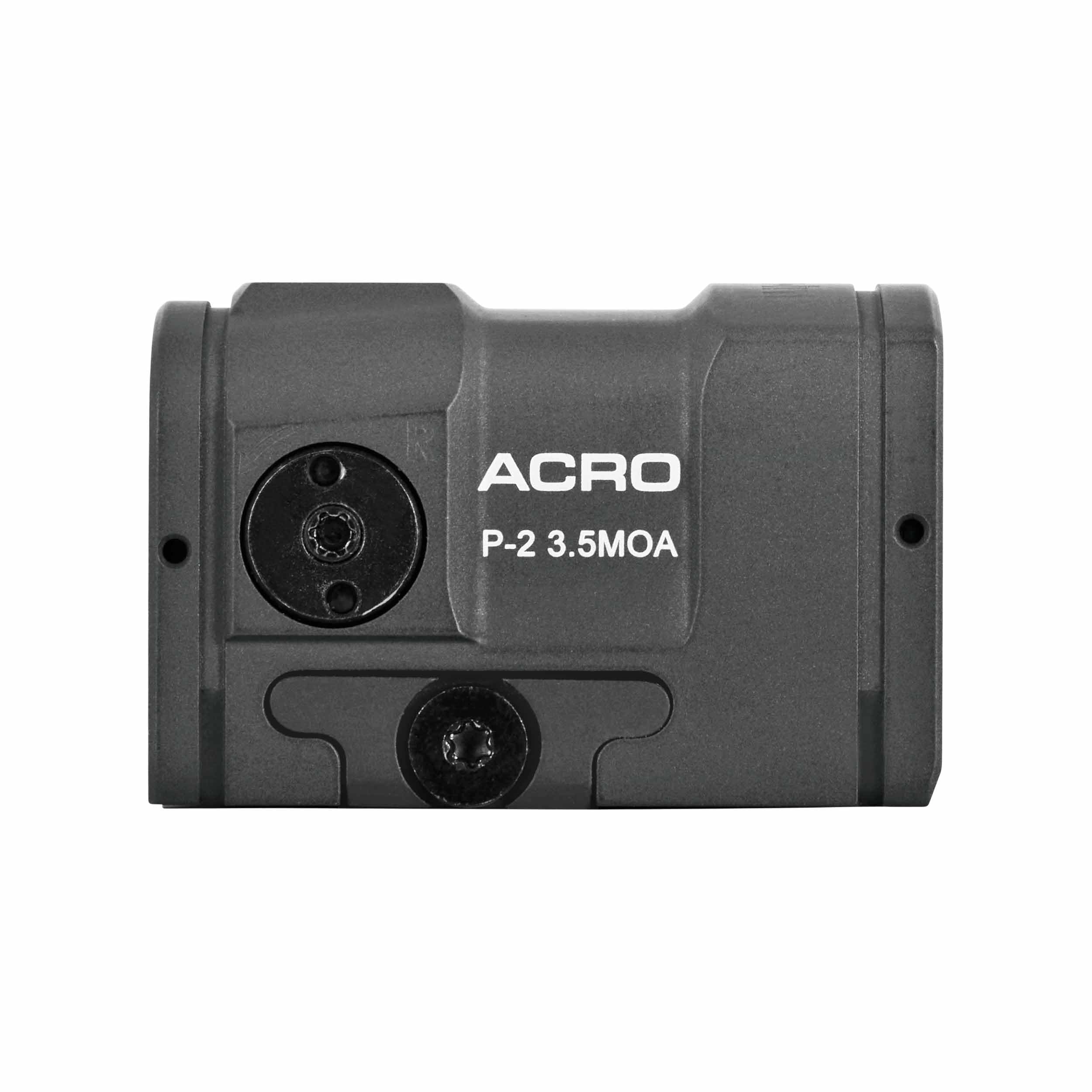 Aimpoint ACRO P-2 red dot sight close-up highlighting compact ergonomics for fast target acquisition.