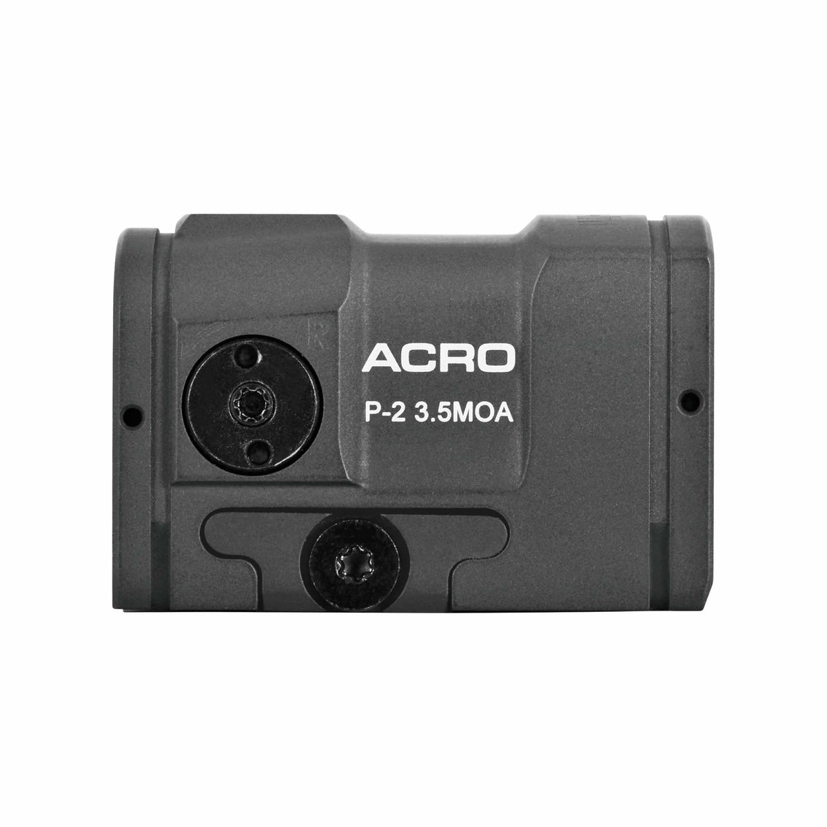 Aimpoint ACRO P-2 red dot sight close-up highlighting compact ergonomics for fast target acquisition.