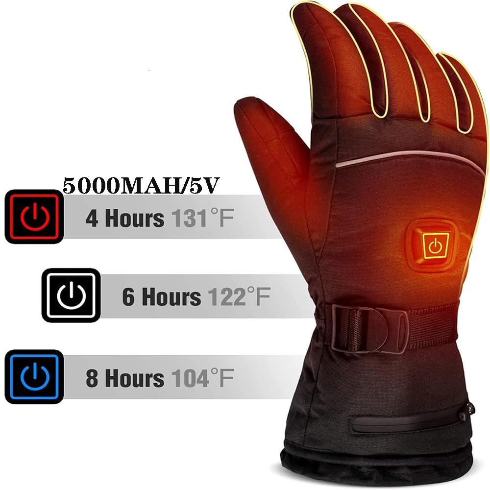Ainid heated gloves three-level-heat shows adjustable high, medium, and low settings.