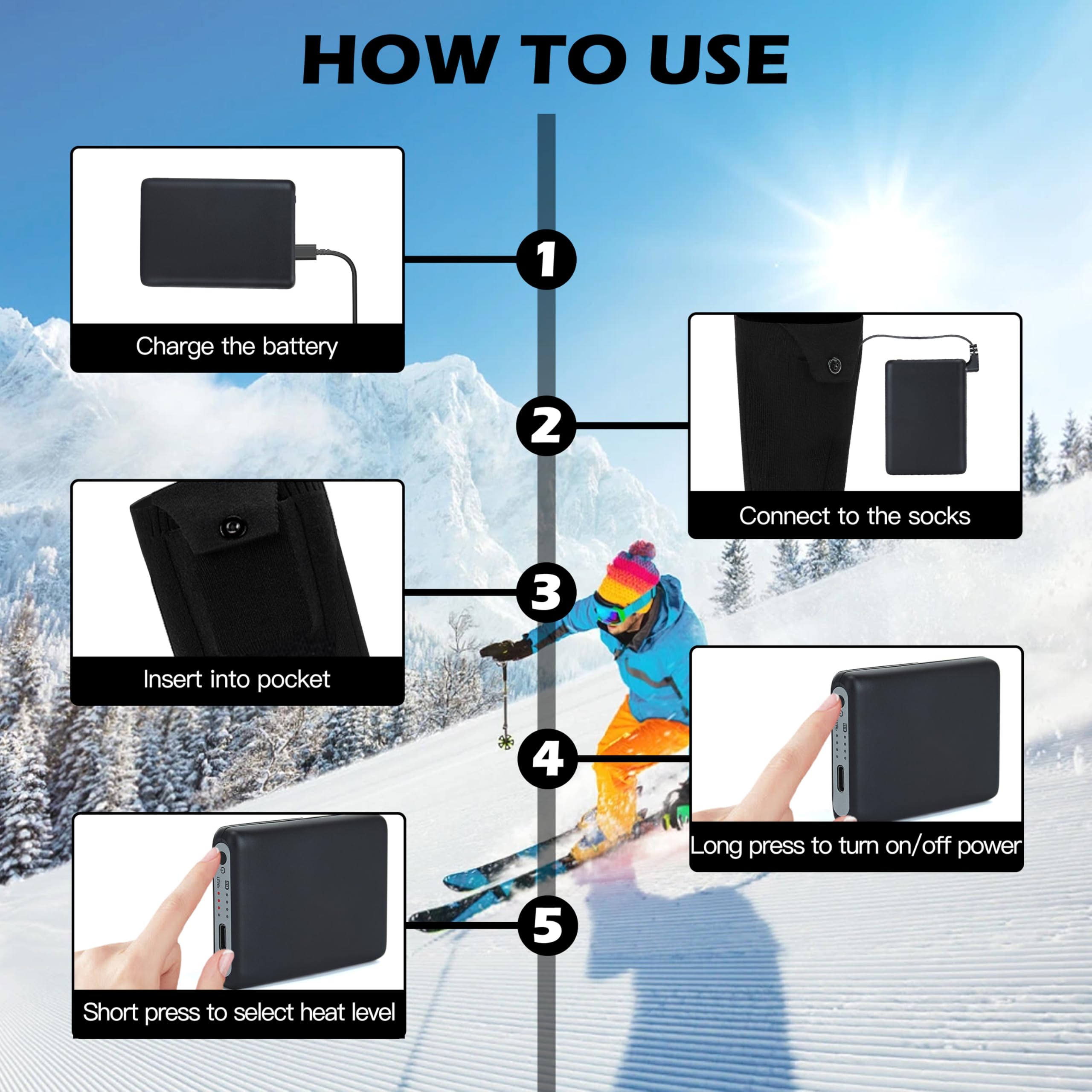 AiQiKang rechargeable battery powers long-lasting warmth up to eight hours on low setting.
