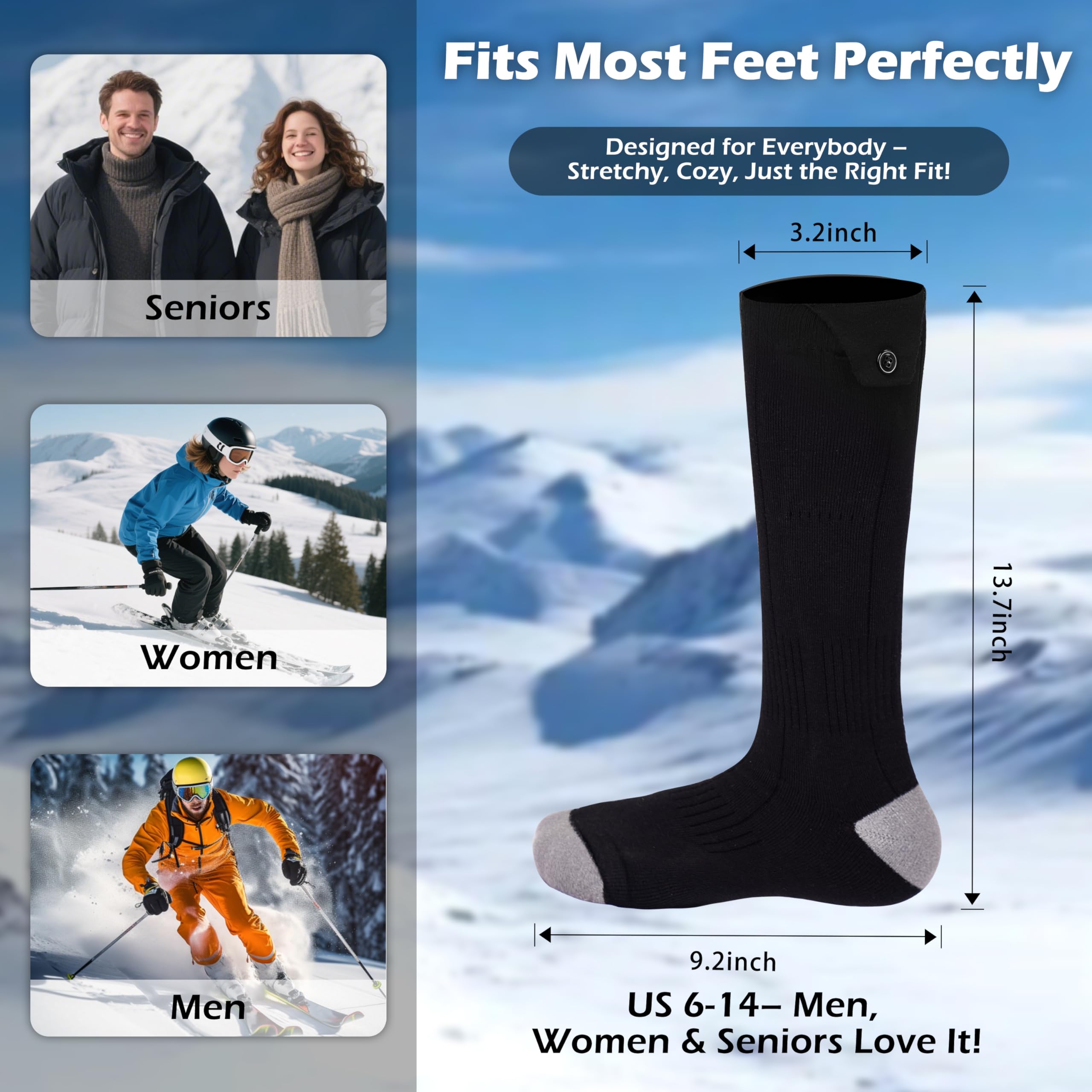 AiQiKang heated socks ideal for skiing, hiking, and winter chores.