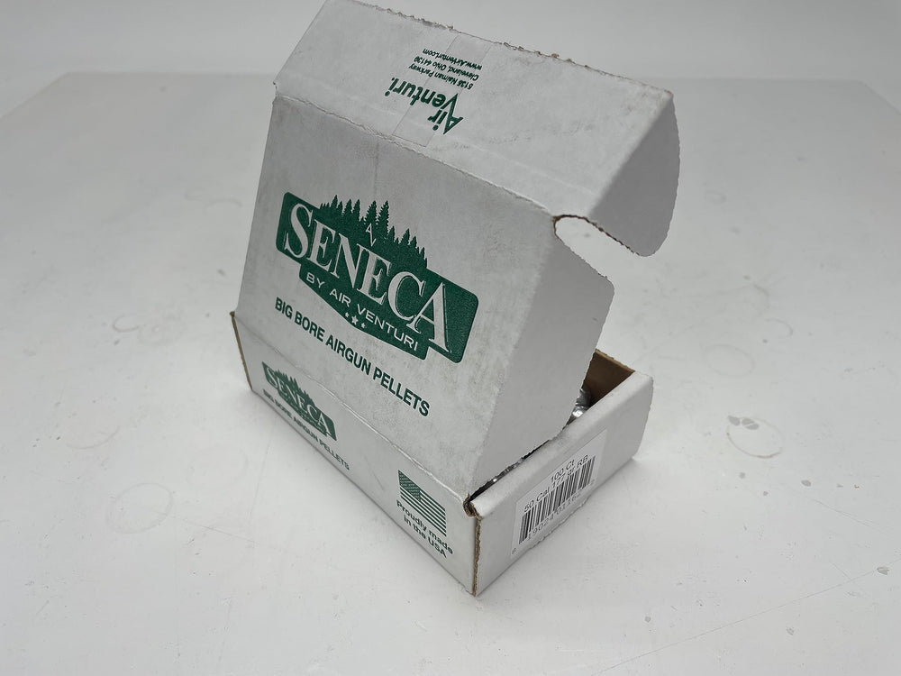 Air Venturi Seneca round-ball pellets close-up showing smooth surface for reliable feeding.