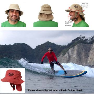 airSUP red bucket hat neck flap extended for sun protection