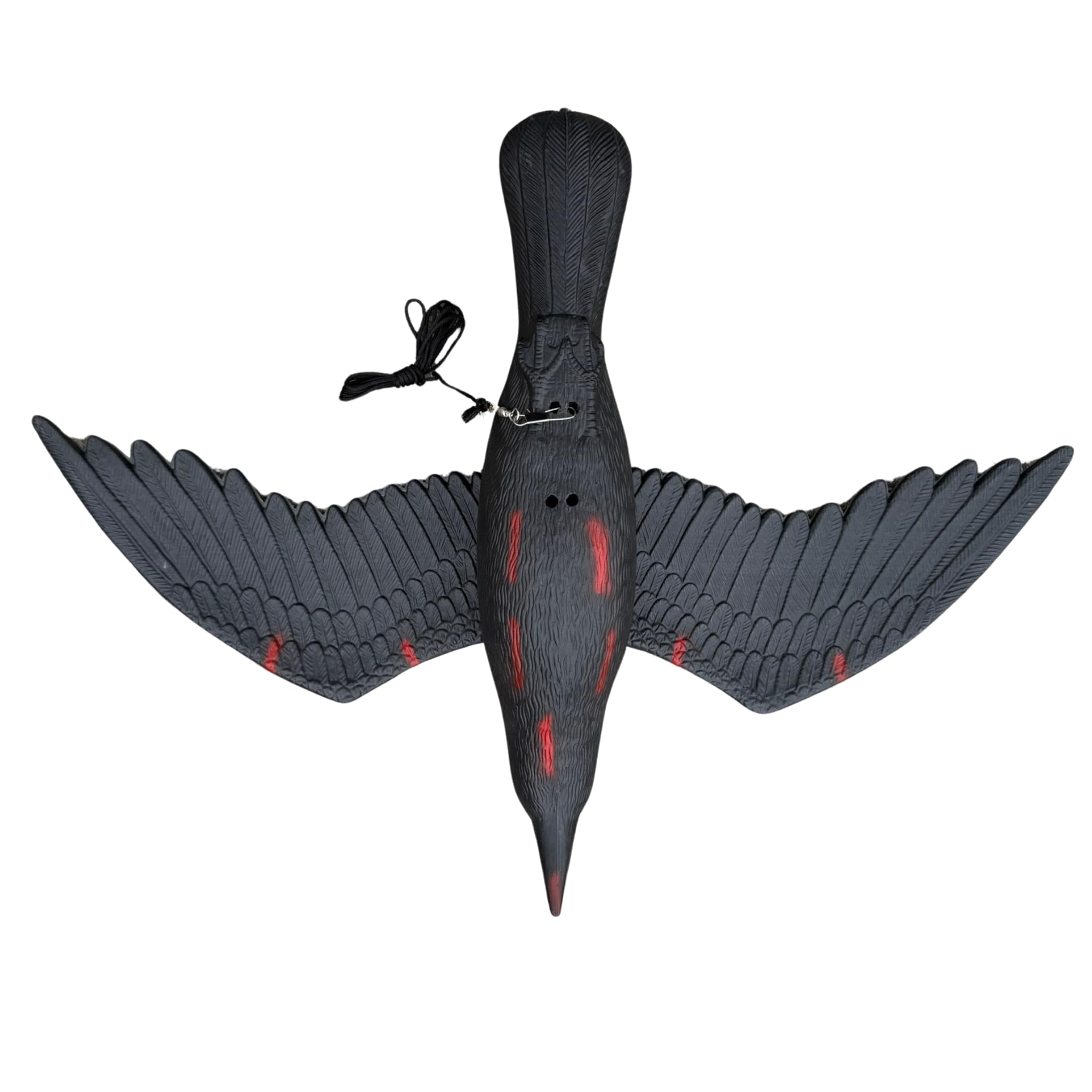 AirCrow DeadCoy bleeding crow decoy, full-body hanging, deters crows from gardens.