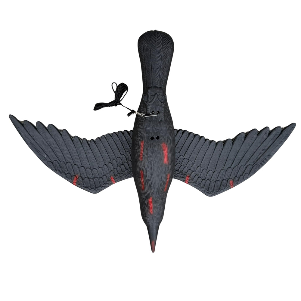 AirCrow DeadCoy bleeding crow decoy, full-body hanging, deters crows from gardens.