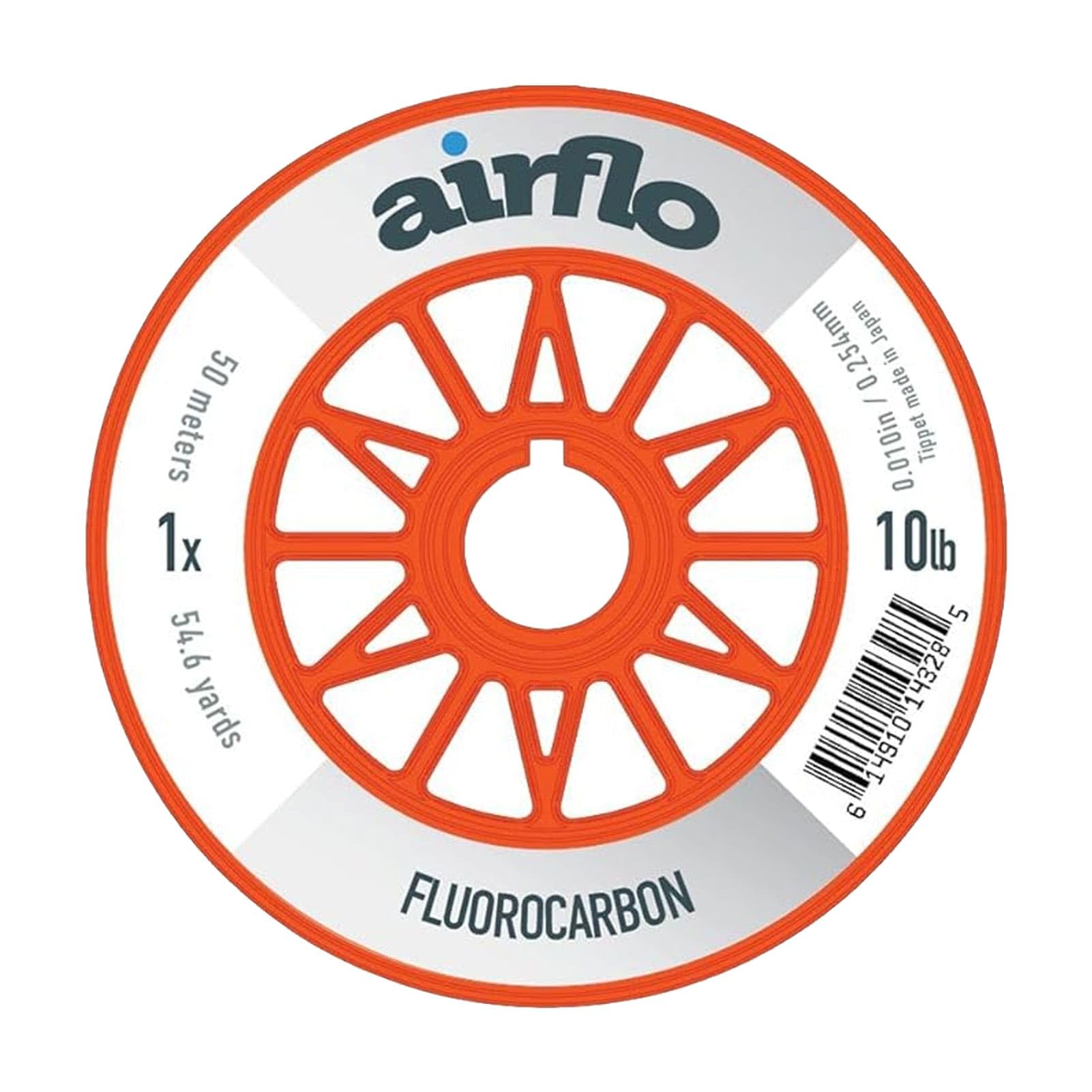 Airflo Fluorocarbon Tippet 50m spool with color bands for quick setup and versatile use.