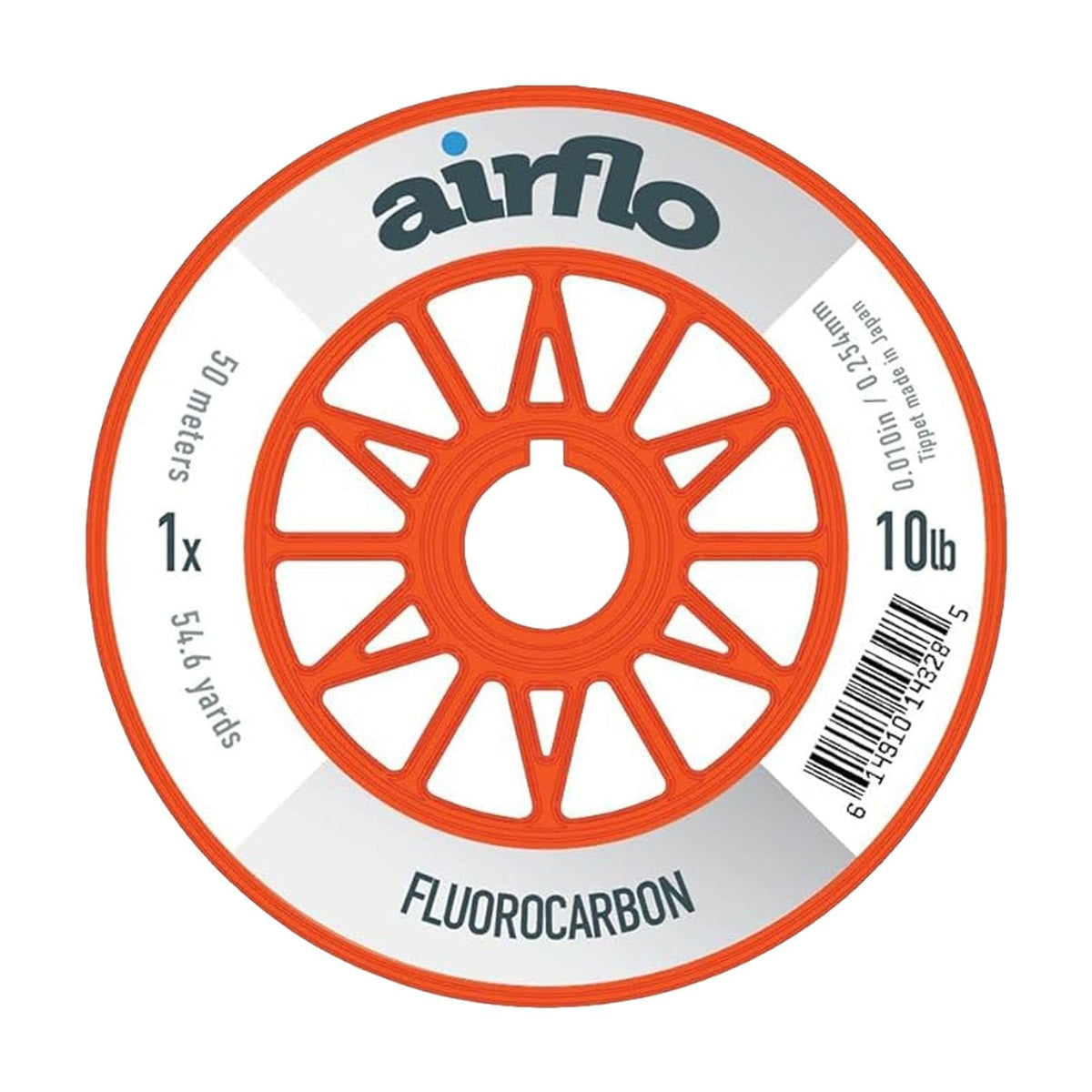 Airflo Fluorocarbon Tippet 50m spool with color bands for quick setup and versatile use.