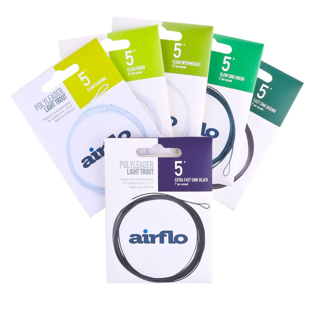 Airflo Light Trout Polyleader 5 ft in-use over lakes, supporting gentle presentation.