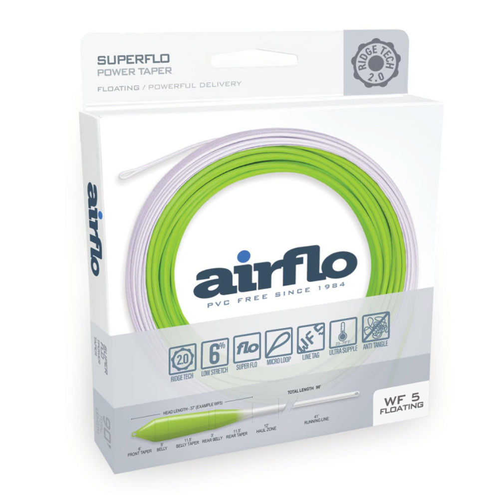 AIRFLO Ridge 2.0 Power Taper WF5 packaging highlights PVC-free design.