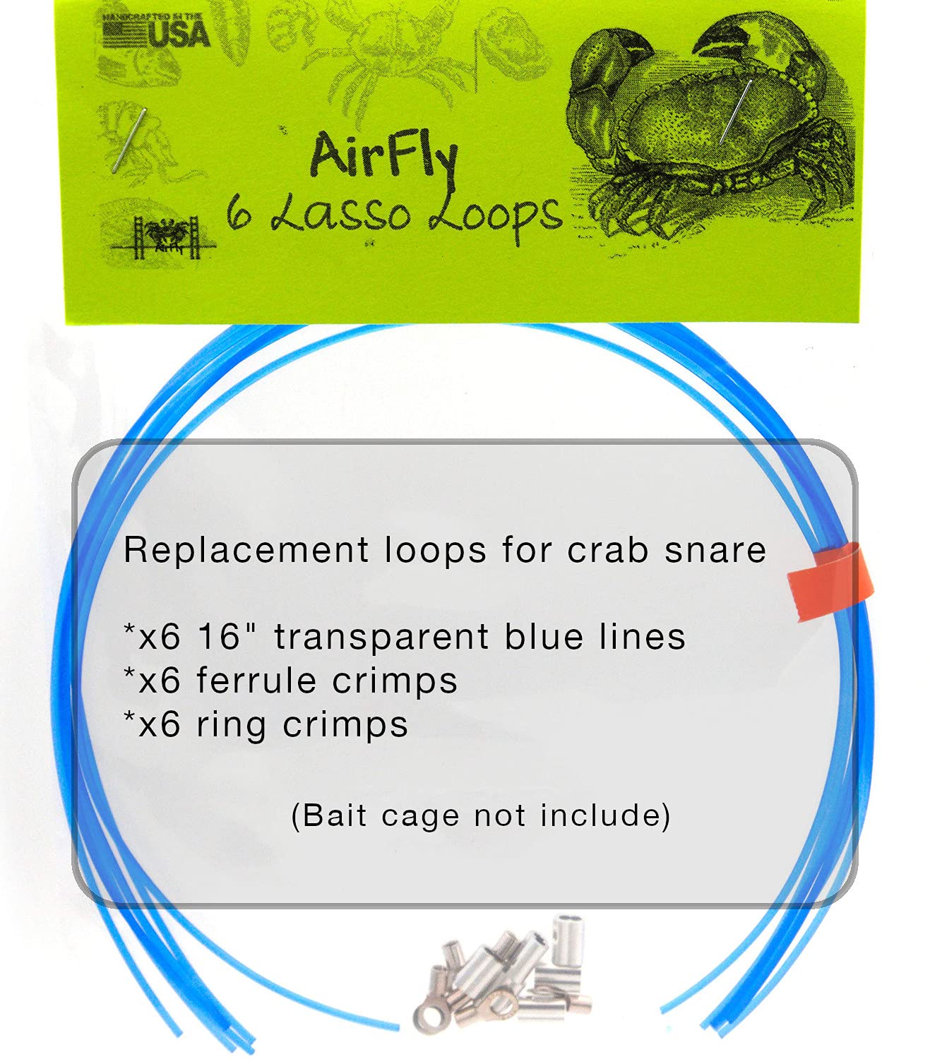 Close-up of 16-inch transparent AirFly blue lines and ferrule crimps