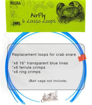 Close-up of 16-inch transparent AirFly blue lines and ferrule crimps