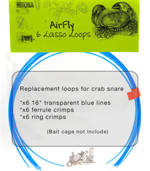 Close-up of 16-inch transparent AirFly blue lines and ferrule crimps