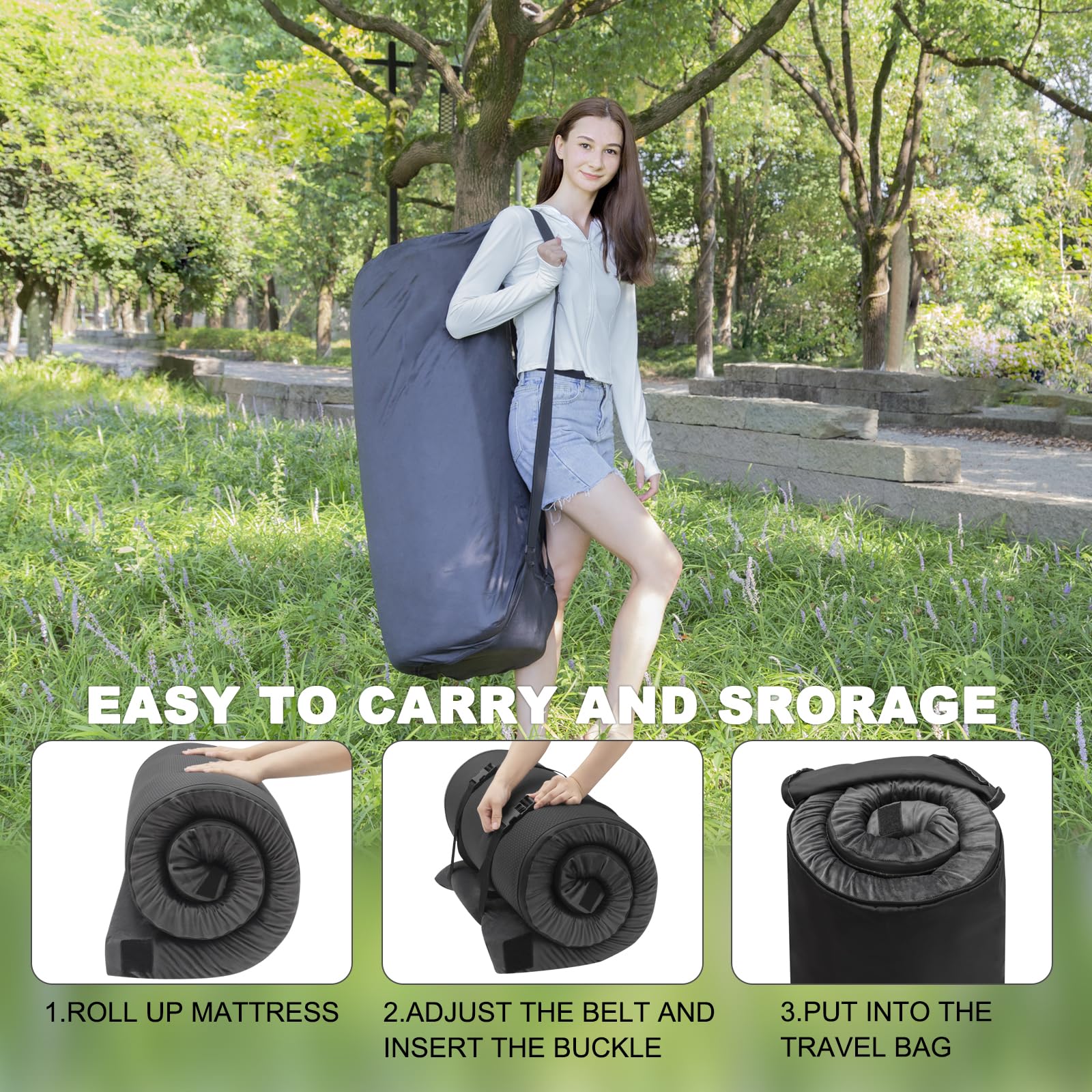Airpanda memory foam camping mattress expands to full thickness after unpacking.