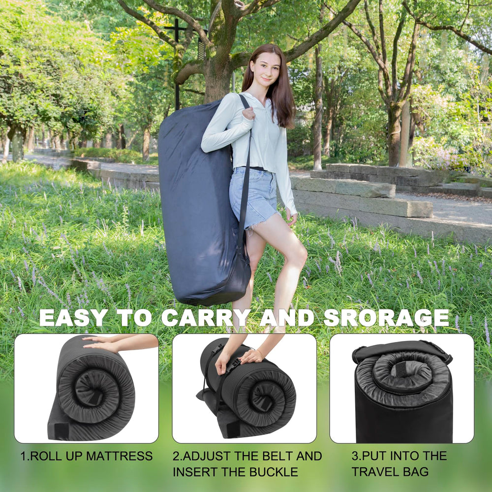 Airpanda memory foam camping mattress expands to full thickness after unpacking.