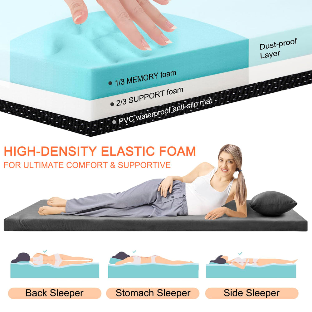Airpanda memory foam camping mattress packed in travel bag with straps for travel.