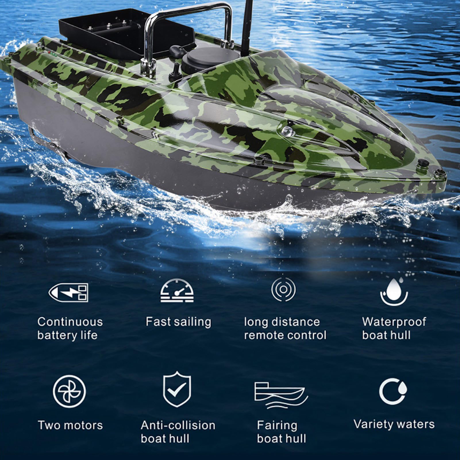 Night fishing LED light on Airshi bait boat