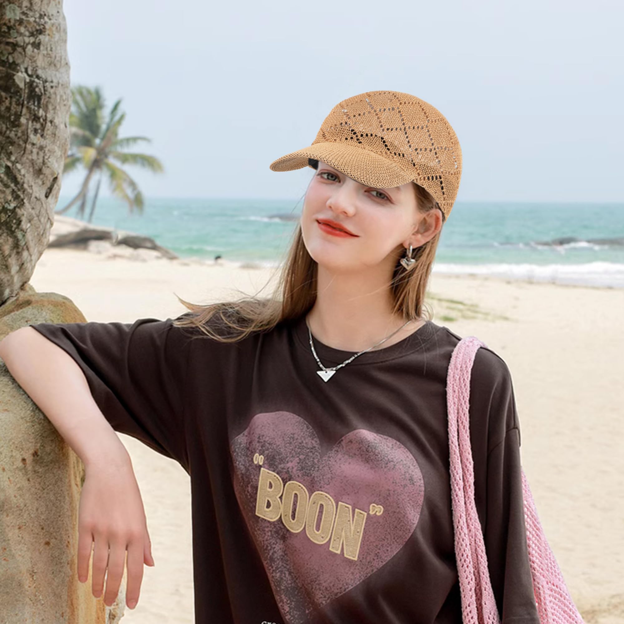 Aisi beach cap shields eyes with a wide brim while sightseeing.