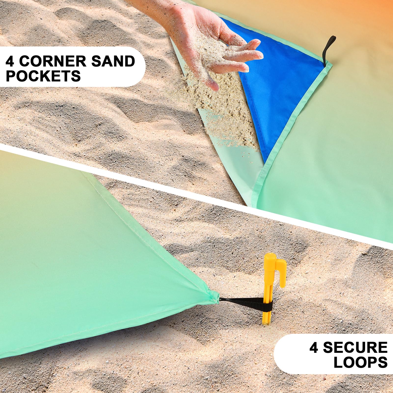 AISPARKY beach mat laid flat at 79x108 inches for group comfort.
