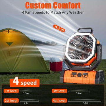 AISVELDY tent-hook mounting keeps fan secure for camping or grilling