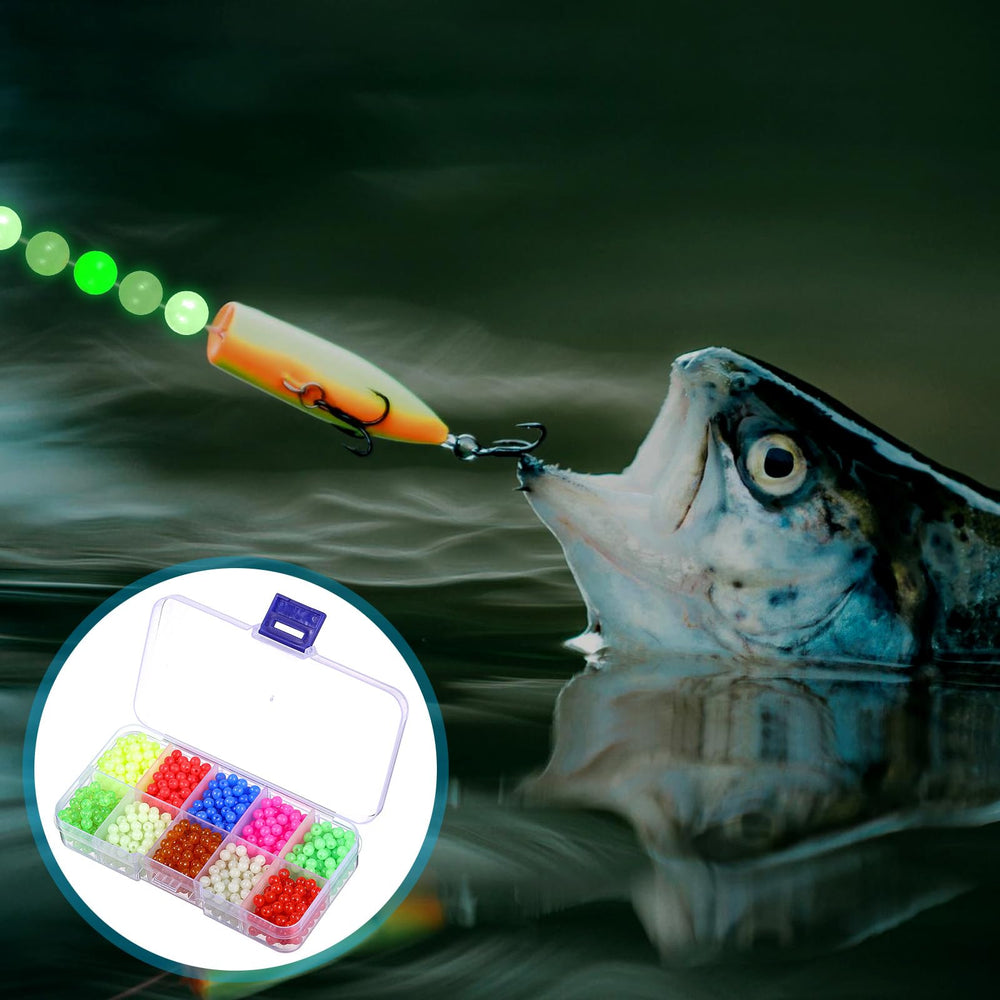 Beads attached to fishing rig for saltwater or freshwater