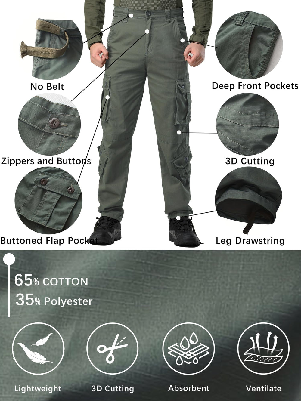 AK-TAC Men's Camo Cargo Pants side pocket view highlights ample storage for gear