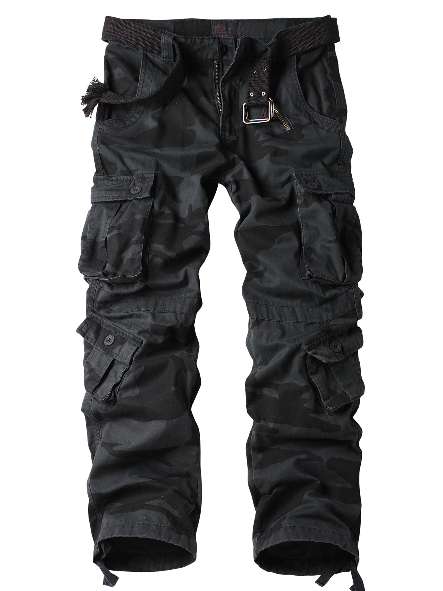 AKARMY men's fleece-lined hiking pants front view showing eight-pocket cargo versatility for outdoor adventures