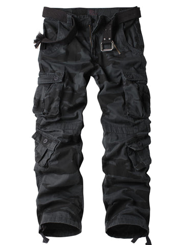 AKARMY men's fleece-lined hiking pants front view showing eight-pocket cargo versatility for outdoor adventures