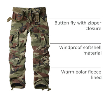 AKARMY men's fleece-lined hiking pants pocket detail highlighting 8-pocket cargo storage for tools and essentials