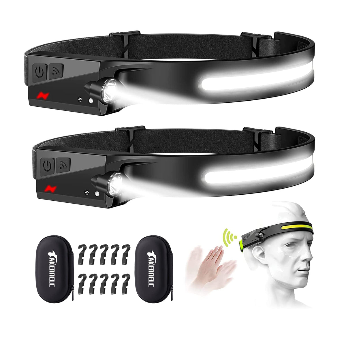 akerrelc headlamp front-view shows bright beam for hands-free visibility