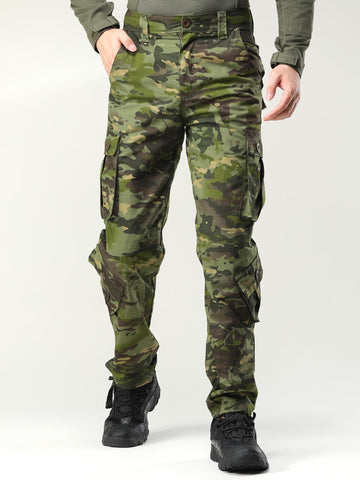 AKHIKING men's camo cargo pants back view highlights secure pockets for valuables.