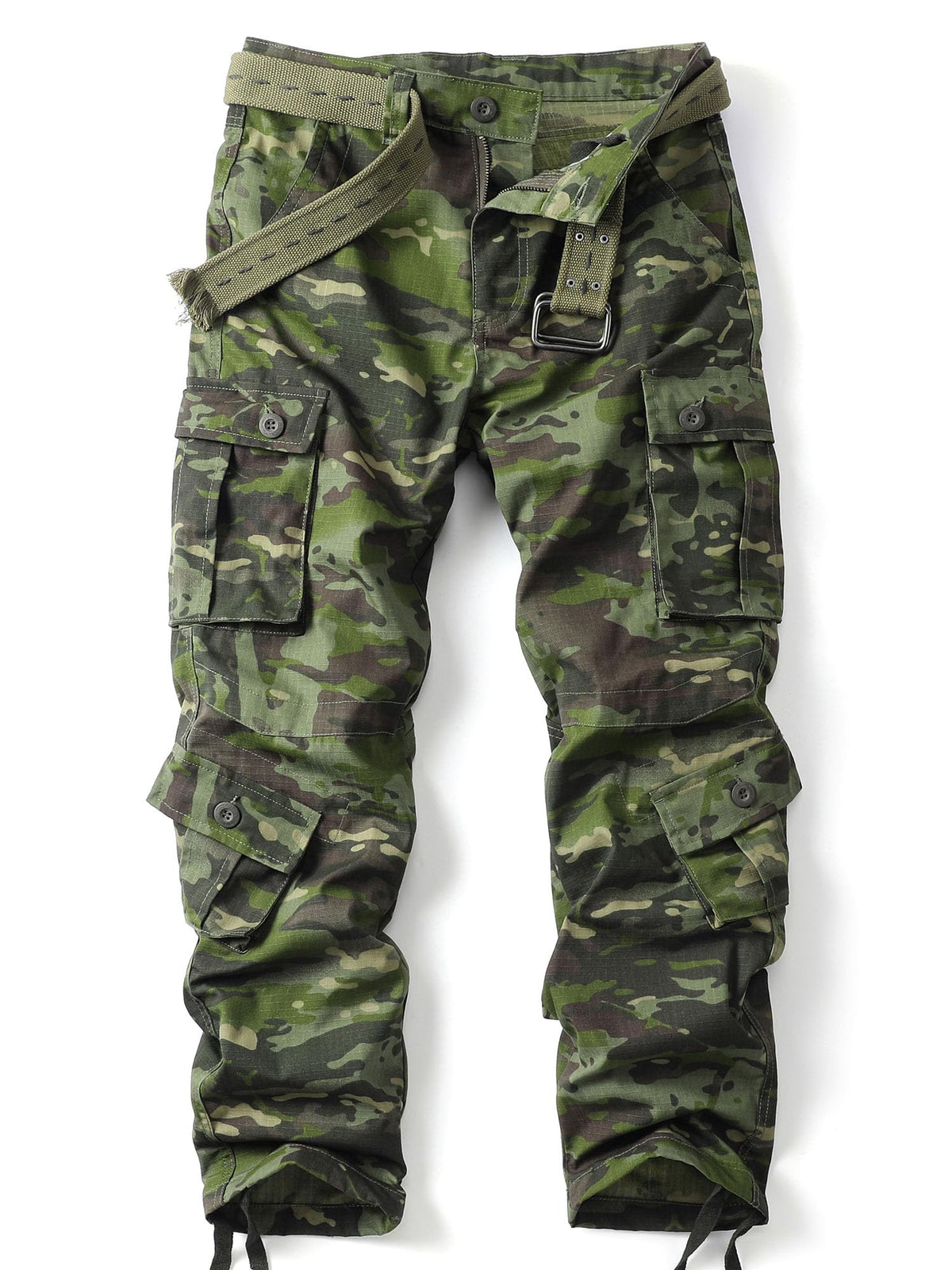 AKHIKING men's camo cargo pants with 8 pockets for secure gear storage outdoors