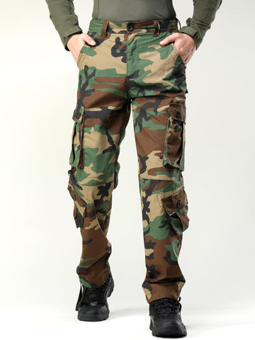 AKHIKING men's camo cargo pants back view showing relaxed fit for all-day comfort.