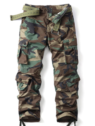 AKHIKING men's camo cargo pants front view showing rugged outdoor style