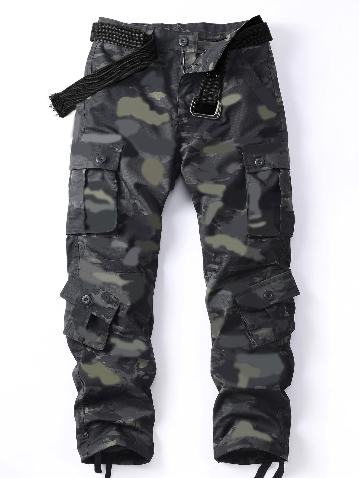 AKHIKING men's camo cargo pants ripstop fabric detail shows durable, breathable construction for outdoor wear.