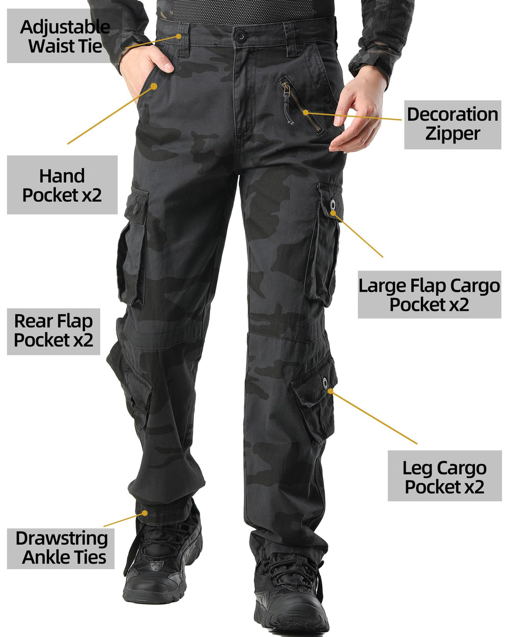 AKHIKING cargo pants with eight-pocket design for gear.