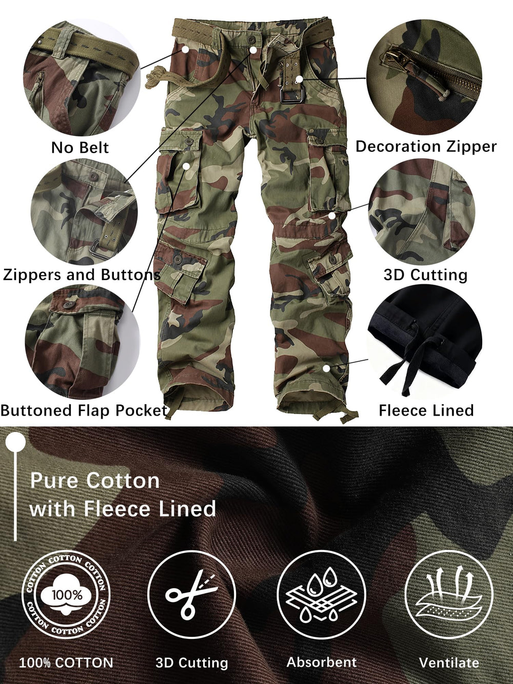 AKHIKING men's cargo pants front view with eight-pocket layout for versatile outdoor use.