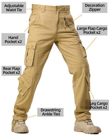 AKHIKING cargo pants pocket detail highlighting eight secure pockets.