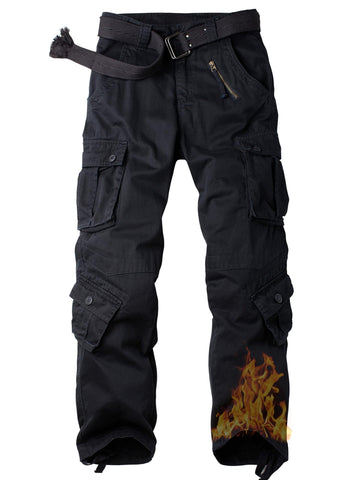 AKHIKING men's fleece-lined cargo pants fabric close-up, warmth and soft touch for cold trails.