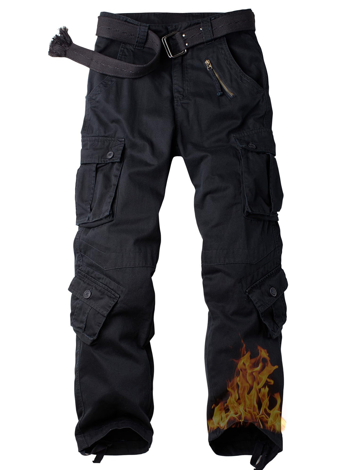 AKHIKING men's fleece-lined cargo pants fabric close-up, warmth and soft touch for cold trails.